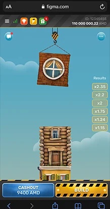 Tower Rush на экране смартфона: башня из деревянных этажей и кнопка Cashout