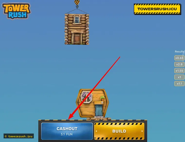 Кнопка Cashout в Tower Rush фиксирует выигрыш 3.1 FUN до падения этажа — towersrush.icu
